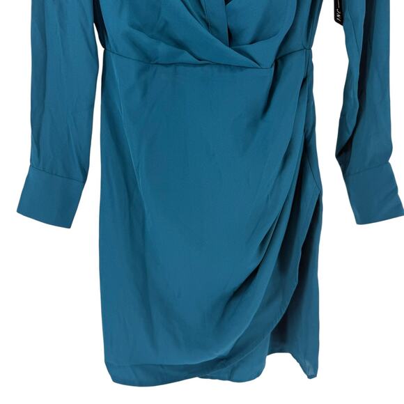 INC Dress Long Sleeve Size XS Mosaic Green Collared Faux Wrap V Neck NEW Draped - Picture 3 of 11
